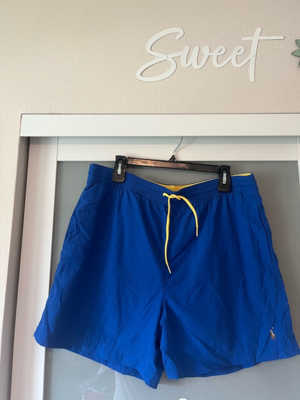 Ralph Lauren Royal Blue Swim Trunks with Yellow Drawstring